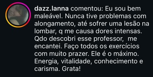 Depoimento falando de energia, vitalidade e prazer nos exercícios